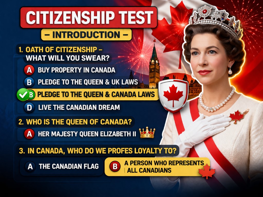 Citizenship Test — Introduction: oath, Queen of Canada, loyalty