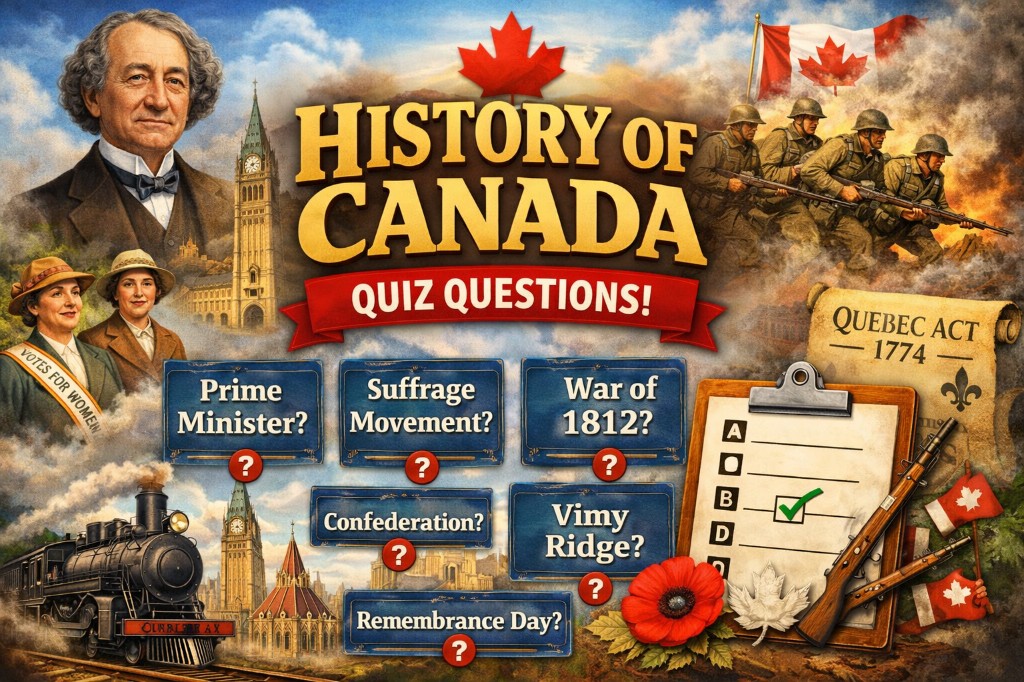 History of Canada — Quiz Questions (topics: Confederation, 1812, Suffrage, Vimy, Remembrance)